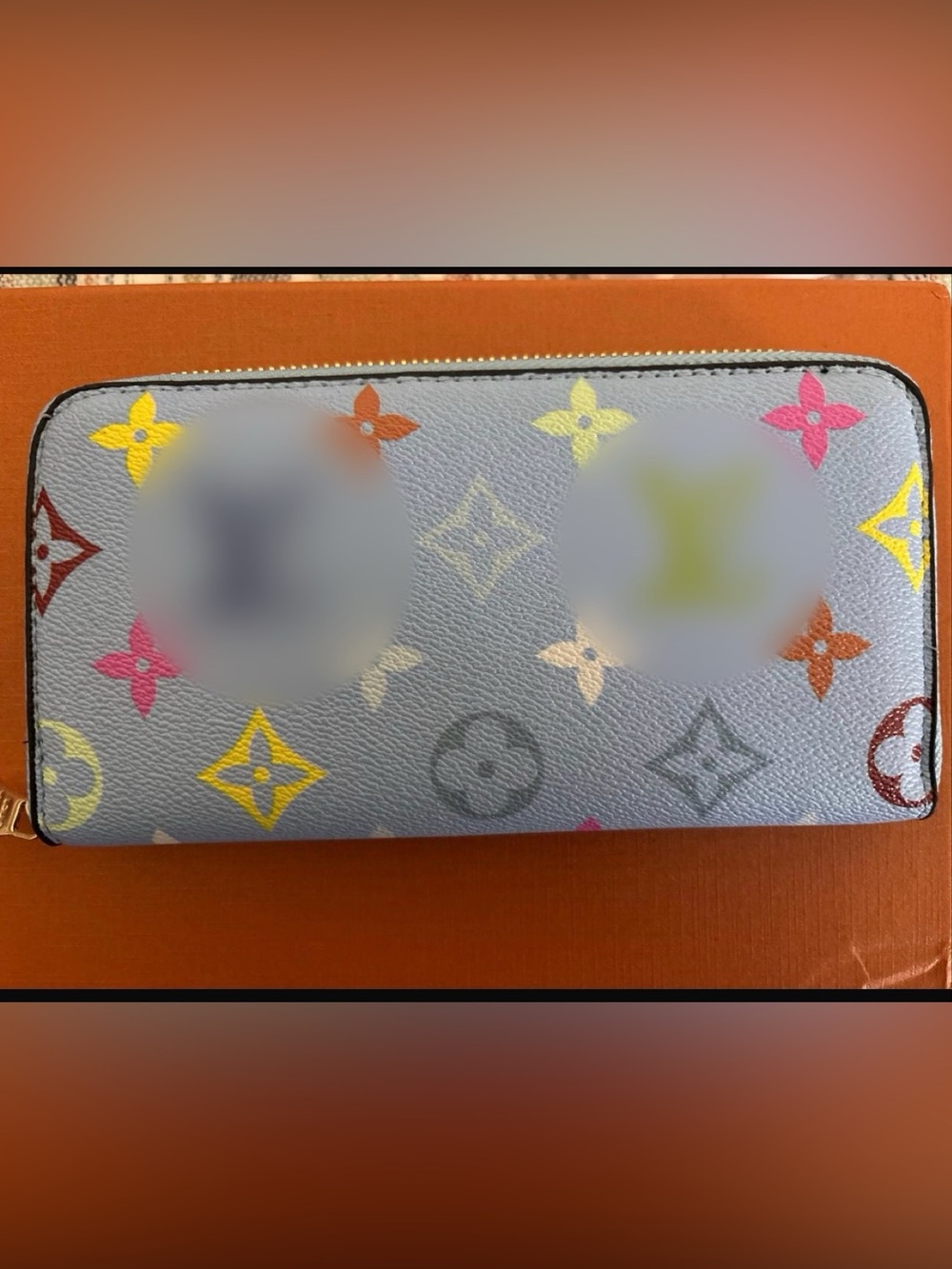 Multicolor Monogram Zip Wallet in Light Blue